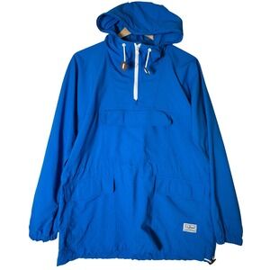 LL‎ Bean Blue Nylon Anorak Jacket Women's Small Hooded Pullover Windbreaker Vtg